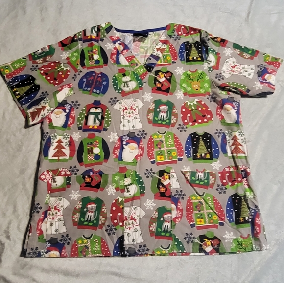 🎅 BUNDLE 3 Christmas Scrub Tops medium Holiday Tafford M - Picture 4 of 7